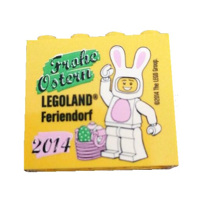 Brick 2 × 4 × 3 with 'LEGOLAND Feriendorf 2014 Frohe Ostern' Print Gelb