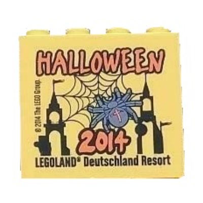 Brick 2 × 4 × 3 with 'LEGOLAND Deutschland HALLOWEEN 2014' Print Gelb