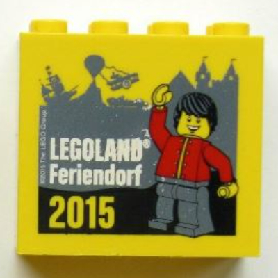 Brick 2 × 4 × 3 with 'LEGOLAND Feriendorf 2015 Doorman' Print Yellow