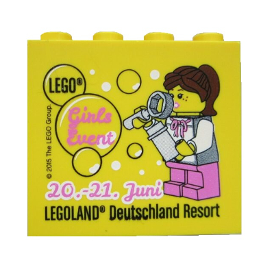 Brick 2 × 4 × 3 with 'LEGOLAND Deutschland Resort LEGO Girls Event 20.-21. Juni' Print Yellow