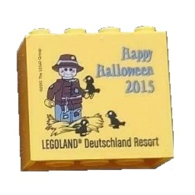 Brick 2 × 4 × 3 with 'LEGOLAND Deutschland Resort Happy Halloween 2015' Print Yellow