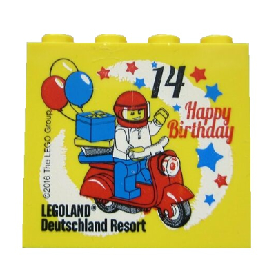 Brick 2 × 4 × 3 with 'LEGOLAND Deutschland Resort 14 Happy Birthday' Print Gelb