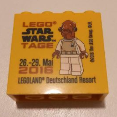 Brick 2 × 4 × 3 with 'LEGOLAND Deutschland Resort LEGO STAR WARS TAGE 26. - 29. Mai 2016' Print Yellow