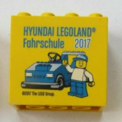 Brick 2 × 4 × 3 with 'HYUNDAI LEGOLAND Fahrschule 2017' Print Yellow