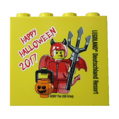 Brick 2 × 4 × 3 with 'LEGOLAND Deutschland Resort HAPPY HALLOWEEN 2017' Print Yellow