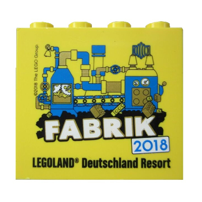 Brick 2 × 4 × 3 with 'LEGOLAND Deutschland Resort FABRIK 2018' Print Gelb