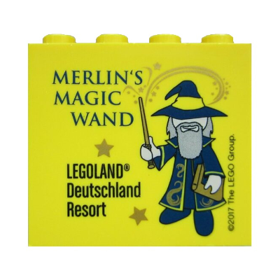 Brick 2 × 4 × 3 with 'LEGOLAND Deutschland Resort MERLIN'S MAGIC WAND' Print Yellow