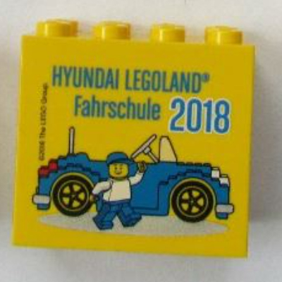 Brick 2 × 4 × 3 with 'HYUNDAI LEGOLAND Fahrschule 2018' Print Yellow