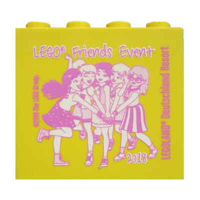 Brick 2 × 4 × 3 with 'LEGOLAND Deutschland Resort LEGO Friends Event 2018' Print Yellow