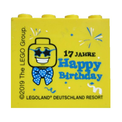 Brick 2 × 4 × 3 with 'LEGOLAND Deutschland Resort 17 JAHRE Happy Birthday' Print Gelb