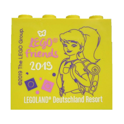 Brick 2 × 4 × 3 with 'LEGOLAND Deutschland Resort LEGO friends 2019' Print Gelb