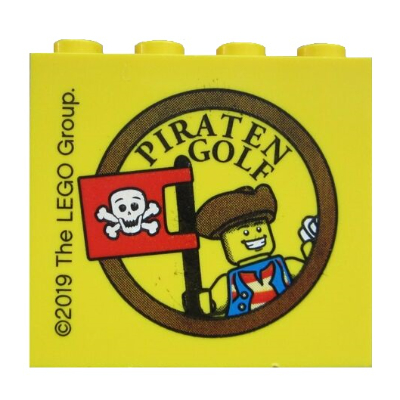 Brick 2 × 4 × 3 with 'PIRATEN GOLF' Print Yellow