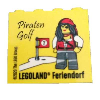 Brick 2 × 4 × 3 with 'LEGOLAND Feriendorf Piraten Golf' Print Gelb