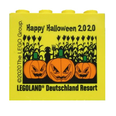 Brick 2 × 4 × 3 with 'LEGOLAND Deutschland Resort Happy Halloween 2020' Print Gelb