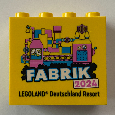 Brick 2 × 4 × 3 with 'LEGOLAND Deutschland Resort FABRIK 2024' print Yellow