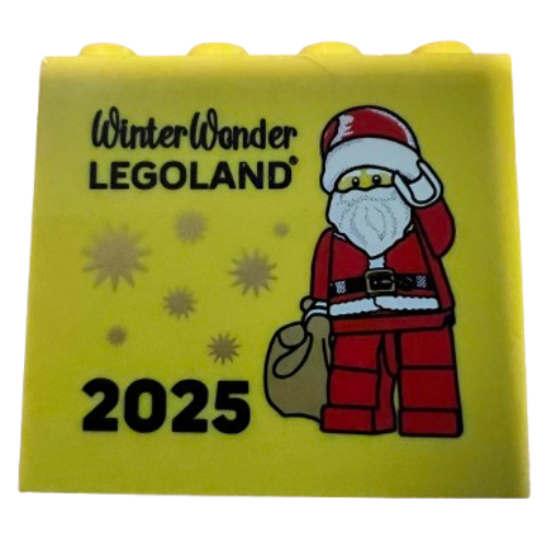 Brick 2 × 4 × 3 with 'WinterWonder LEGOLAND' 2025 Print Gelb