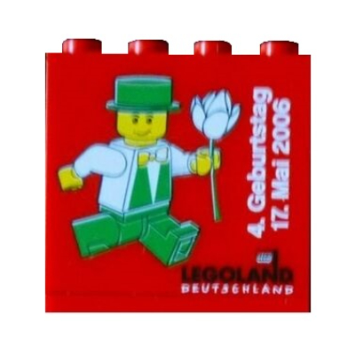 Brick 2 × 4 × 3 with 'LEGOLAND Deutschland Resort 4. Geburtstag 17. Mai 2006' Print Red