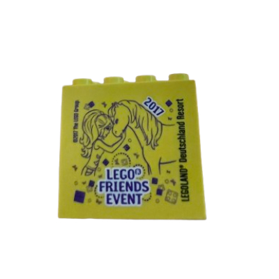 Brick 2 × 4 × 3 with 'LEGO Friends Event', Legoland Deutschland Resort', '2017' print Gelb