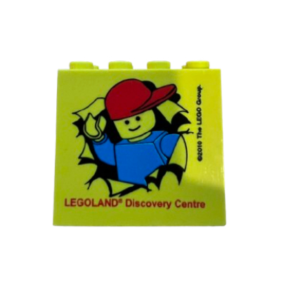 Brick 2 × 4 × 3 with 'Legoland Discovery Centre', Minifigure Breaking through Paper print Yellow