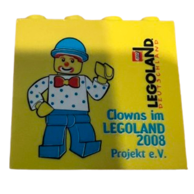 Brick 2 × 4 × 3 with 'Legoland Deutschland', 'Clowns im Legoland 2008 Project e.V.' Print Gelb