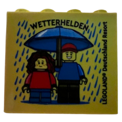 Brick 2 × 4 × 3 with 'LEGOLAND Deutschland Resort Wetterhelden' print Yellow