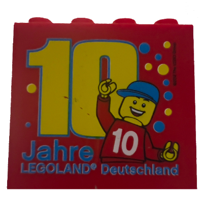 Brick 2 × 4 × 3 with '10 Jahre LEGOLAND Deutschland' print Rot