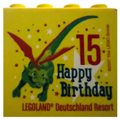 Brick 2 × 4 × 3 with '15 Happy Birthday LEGOLAND Deutschland Resort' Print Yellow