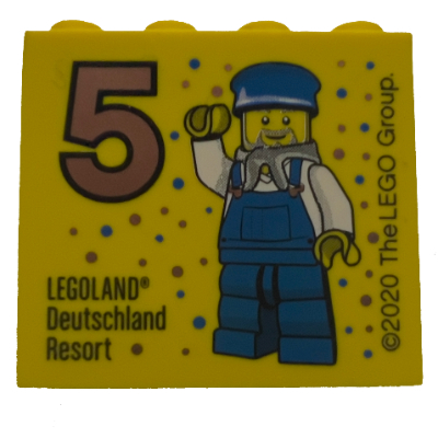 Brick 2 × 4 × 3 with '5 (bronze) LEGOLAND Deutschland Resort' Print Gelb
