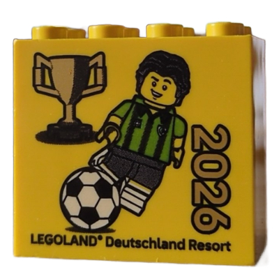 Brick 2 × 4 × 3 with 'LEGOLAND Deutschland Resort WM 2026' Print Yellow