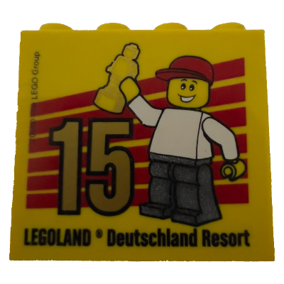Brick 2 × 4 × 3 with Minifigure Holding Trophy, Gold '15' and 'LEGOLAND Deutschland Resort' Print Yellow