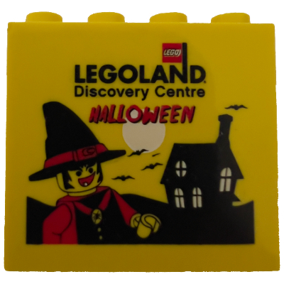 Brick 2 × 4 × 3 with 'LEGOLAND Discovery Centre HALLOWEEN', Witch Print Gelb