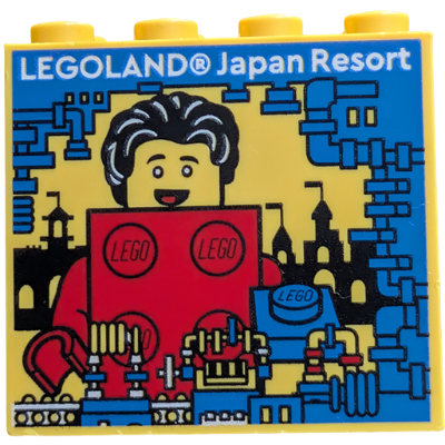 Brick 2 × 4 × 3 with 'LEGOLAND Japan Resort', Blue Machine and Red Brick Costume Print Gelb
