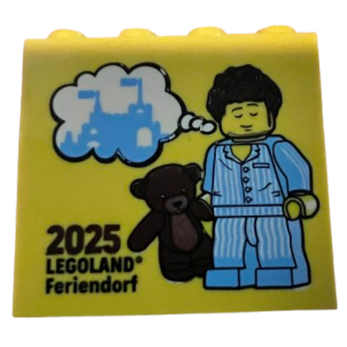Brick 2 × 4 × 3 with 'LEGOLAND Feriendorf 2025' Print Gelb