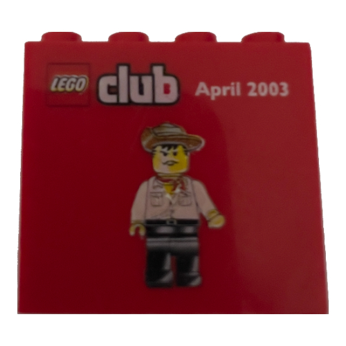 Brick 2 × 4 × 3 with 'LEGO club April 2003' Print Red