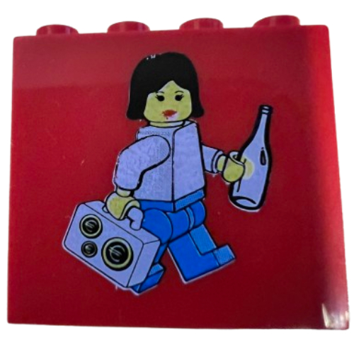 Brick 2 × 4 × 3 with Minifig, Bottle, Radio Print Red