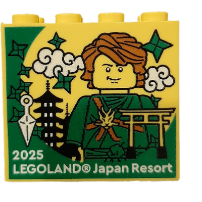 Brick 2 × 4 × 3 with 'LEGOLAND Japan 2025', Ninjago Lloyd Print Gelb