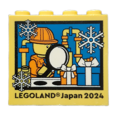 Brick 2 × 4 × 3 with 'LEGOLAND Japan 2024', Present Inspector Print Gelb