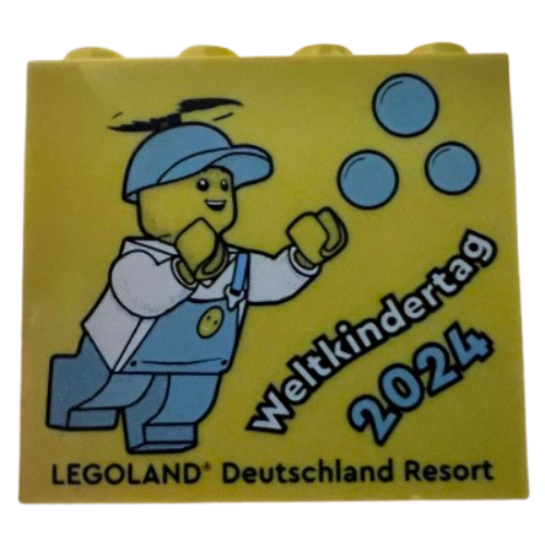 Brick 2 × 4 × 3 with 'LEGOLAND Deutschland Resort Weltkindertag 2024' Print Yellow