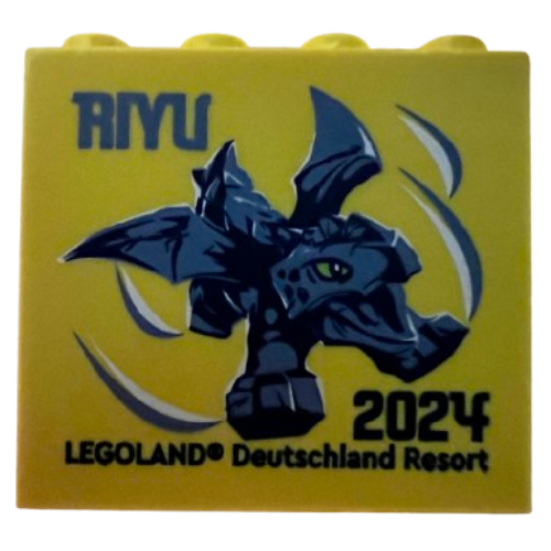 Brick 2 × 4 × 3 with 'LEGOLAND Deutschland Resort RIYU 2024' Dragon Print Gelb