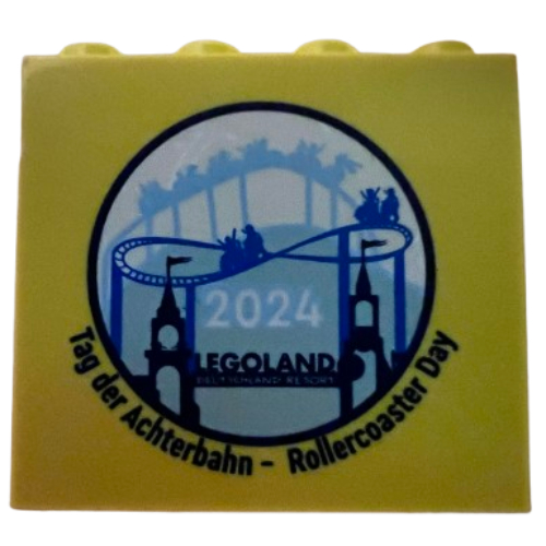 Brick 2 × 4 × 3 with 'LEGOLAND Deutschland Resort Tag der Achterban Rollercoaster Day 2024' Print Gelb