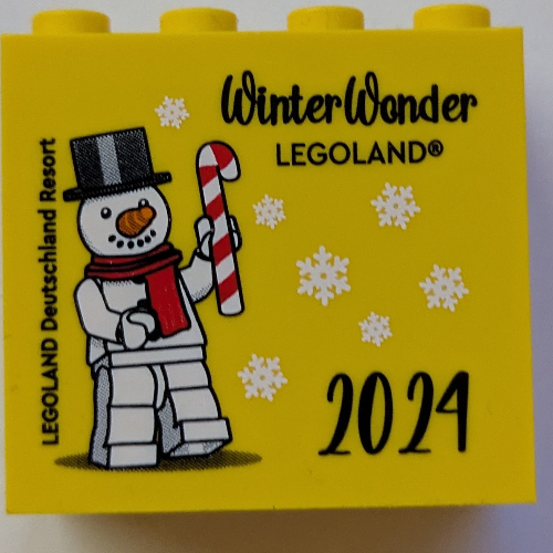 Brick 2 × 4 × 3 with 'LEGOLAND Deutschland Resort WINTER WONDERLAND 2024' Print Gelb