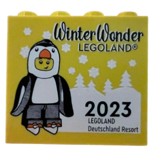 Brick 2 × 4 × 3 with 'LEGOLAND Deutschland Resort WinterWonder LEGOLAND 2023' Print Gelb