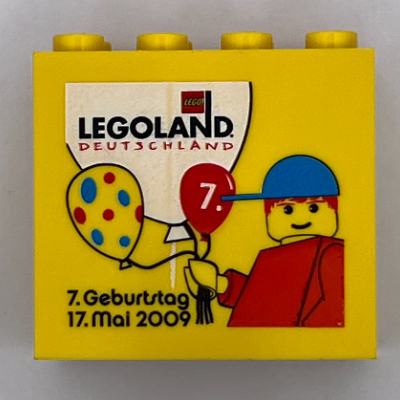 Brick 2 × 4 × 3 with 'LEGOLAND Deutschland Resort 7. Geburtstag 17. Mai 2009' Print Gelb