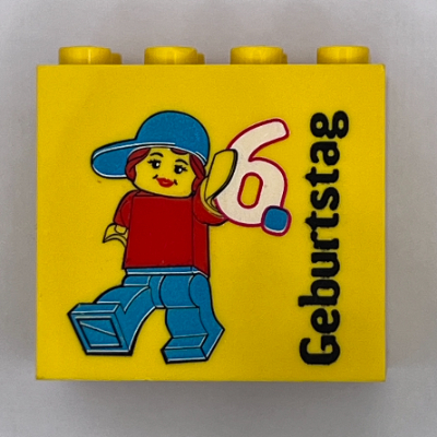 Brick 2 × 4 × 3 with 'LEGOLAND Deutschland Resort 6. Geburtstag' Print Yellow