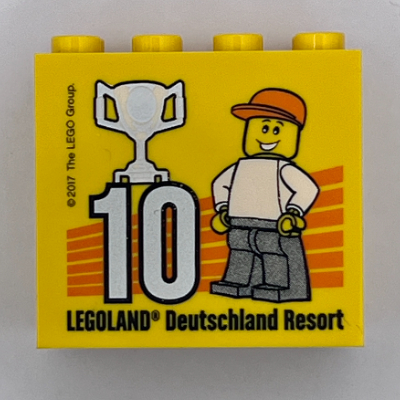 Brick 2 × 4 × 3 with 'LEGOLAND Deutschland Resort 10 2017' (Besuchsmeister Silver) Print Gelb