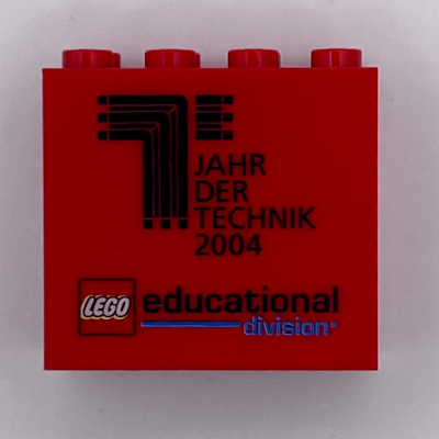 Brick 2 × 4 × 3 with 'LEGO educational division JAHR DER TECHNIK 2004' Print Red