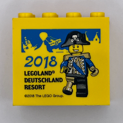 Brick 2 × 4 × 3 with 'LEGOLAND Deutschland Resort 2018' Pirate Print Gelb