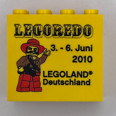 Brick 2 × 4 × 3 with 'LEGOLAND Deutschland LEGOREDO 3. - 6. Juni 2010' Print Gelb