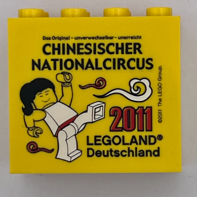 Brick 2 × 4 × 3 with 'LEGOLAND Deutschland CHINESISCHER NATIONALCIRCUS 2011' Print Yellow