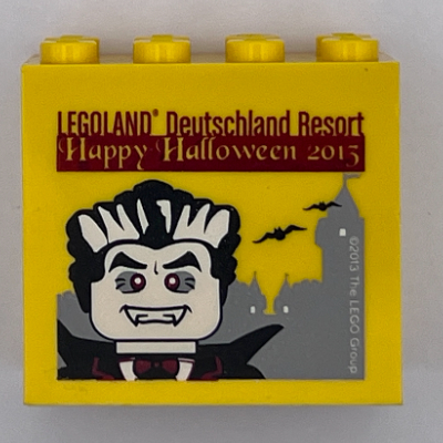 Brick 2 × 4 × 3 with 'LEGOLAND Deutschland Resort Happy Halloween 2013' Print Gelb